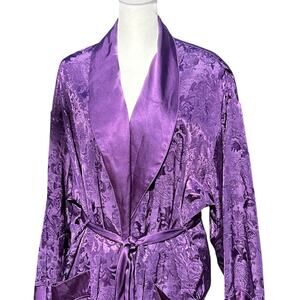 VTG Gold Label Victoria's Secret Purple Robe Belt Long Satin Pockets Pegnoir P/S